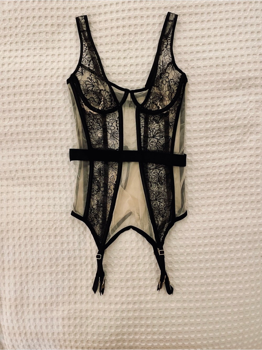 Victoria's Secret Black Lace Sheer Garter Bodysuit